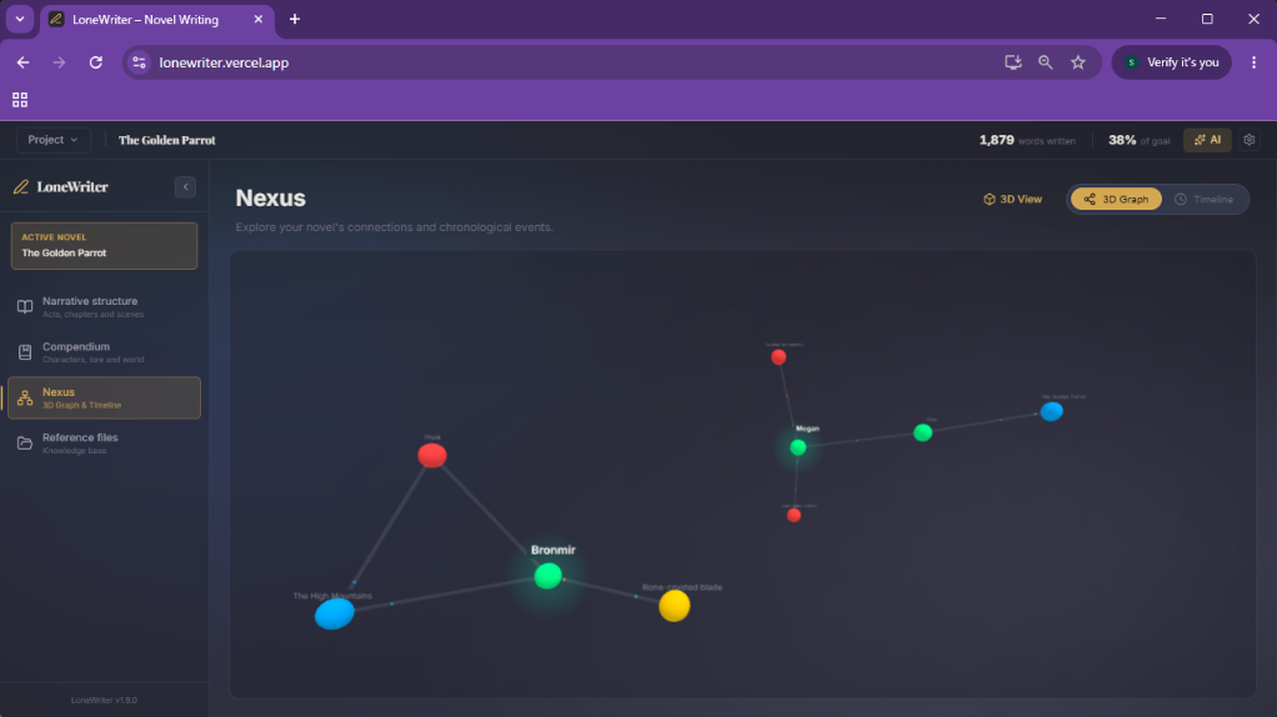 1. 3D Graph View: immersive spatial exploration of connections.