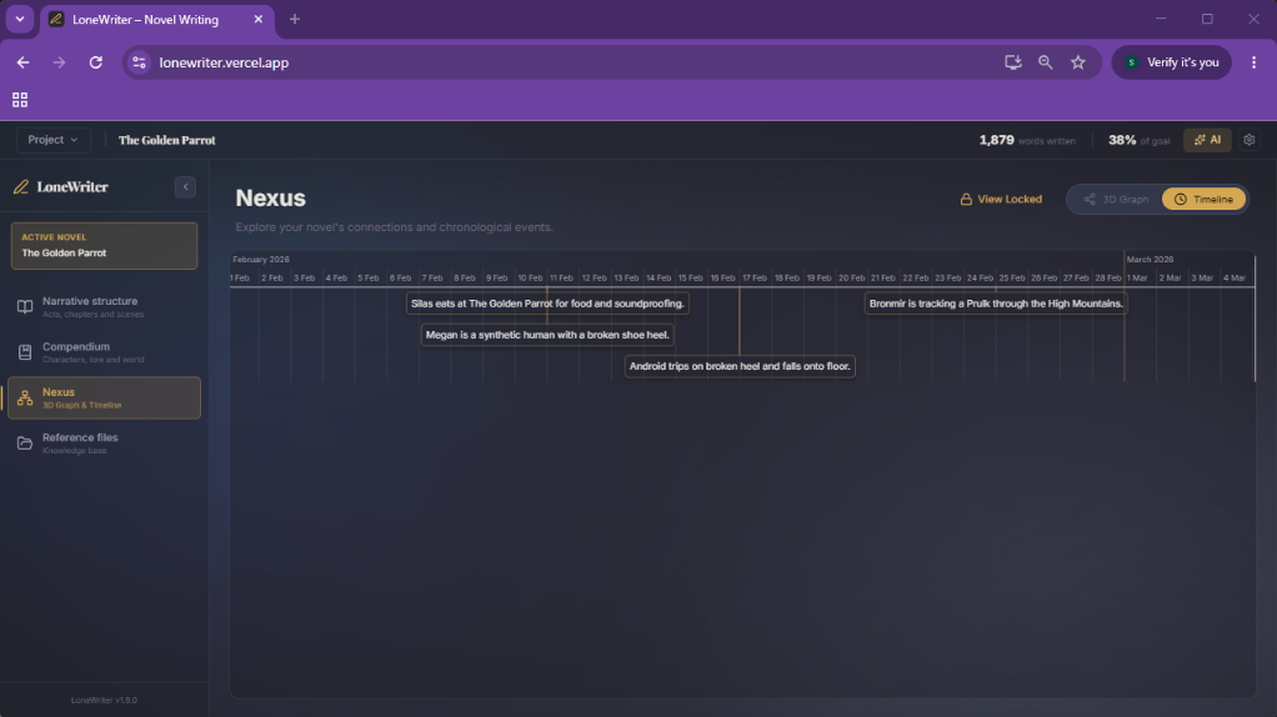 3. Timeline View: chronological and sequential organization of events.