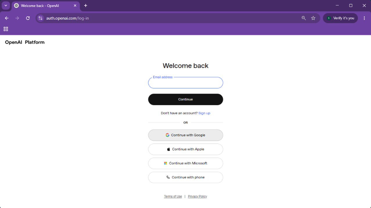 1. Sign in to the OpenAI platform.