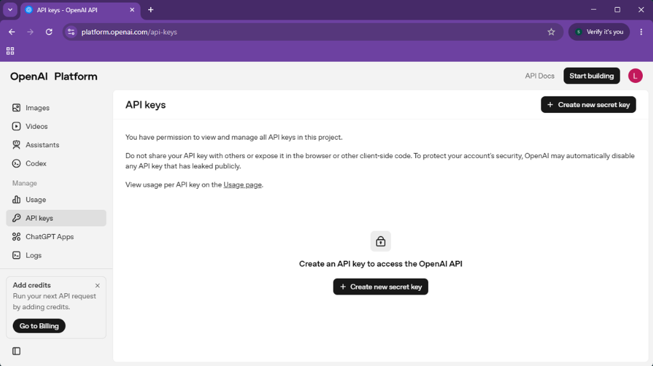 3. ...or from the dedicated API Keys section in the sidebar.