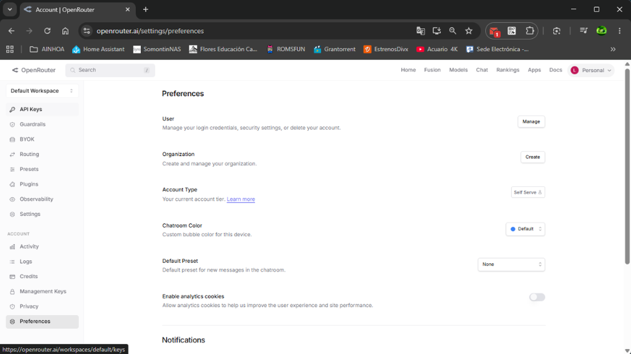 2. Select API Keys in the sidebar.