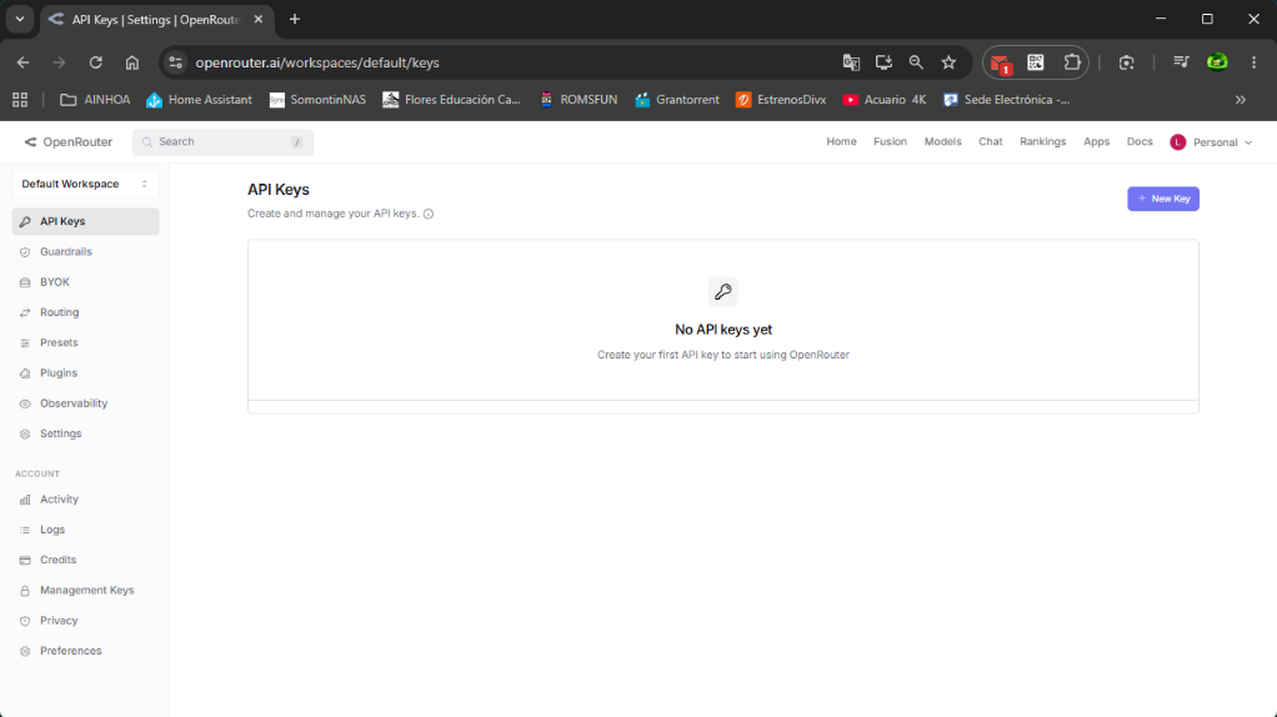 3. Click on the + New Key button.