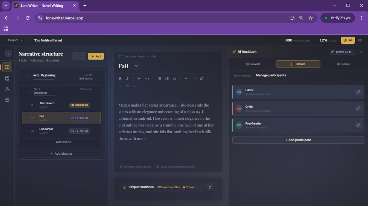3. Participant management screen: edit existing profiles or create new agents.