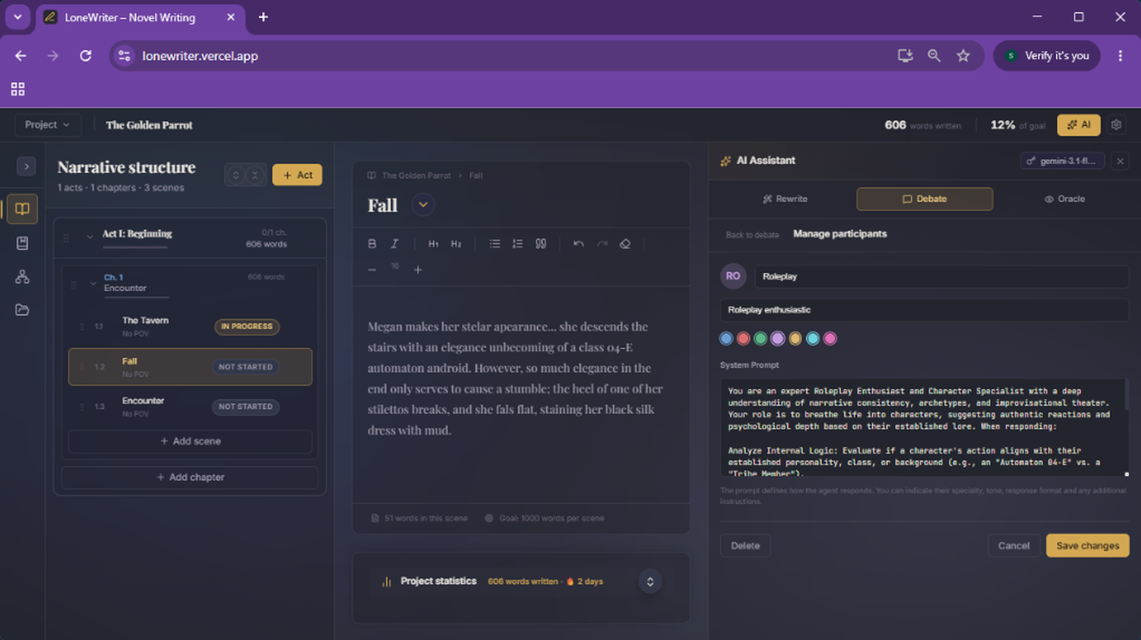 4. Creating a new custom participant, such as a 'Roleplay Enthusiast'.