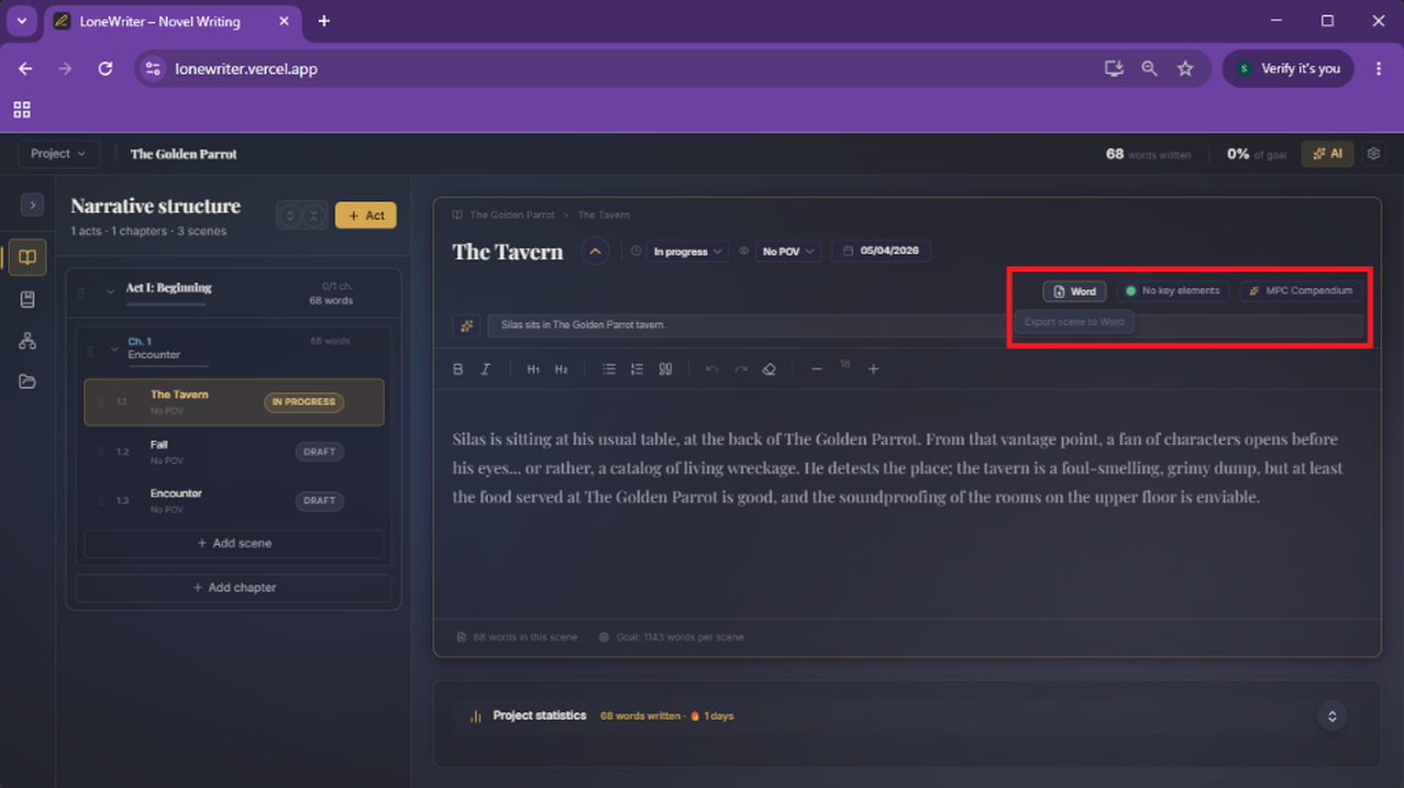 3. Quick access to AI tools and Word export.