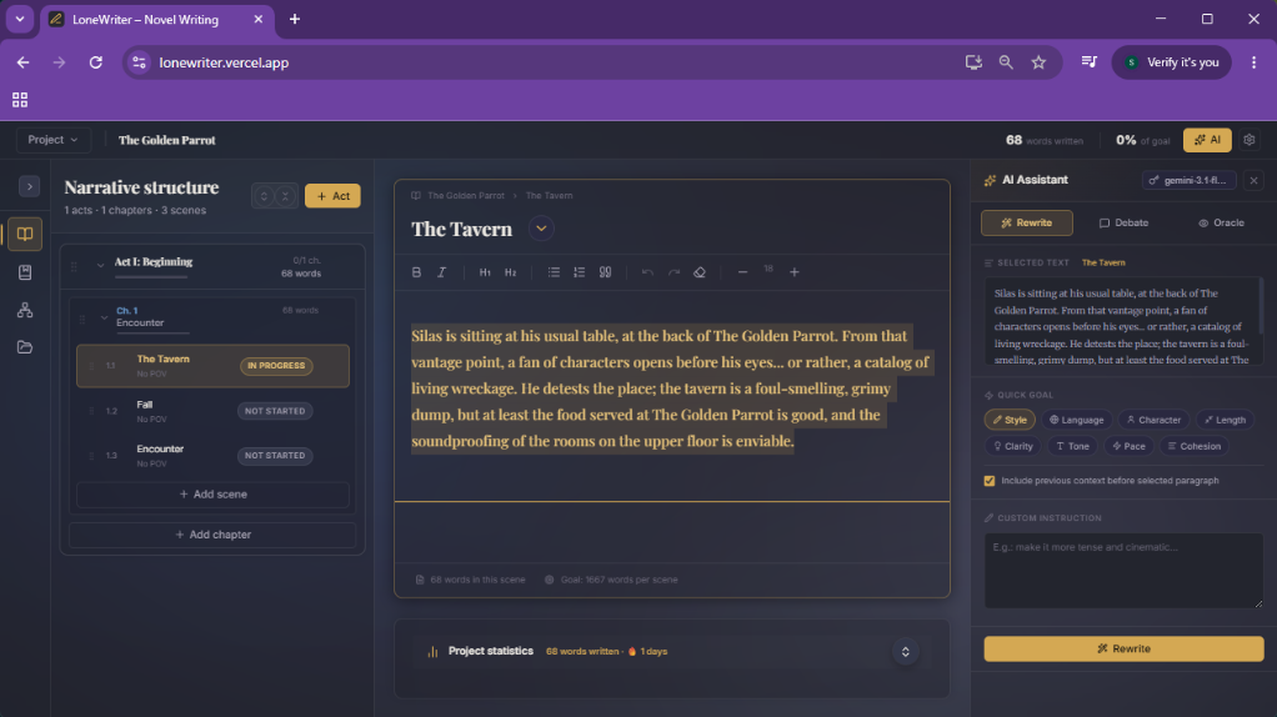 1. Open the AI panel in the Rewrite tab and select the text you want to rewrite.