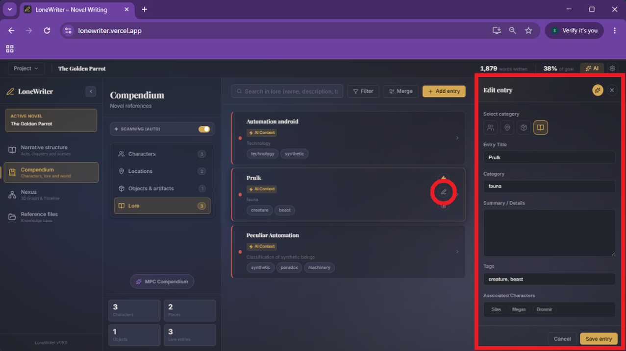 4. Edit Mode: access the full form to modify any attribute of the entry.