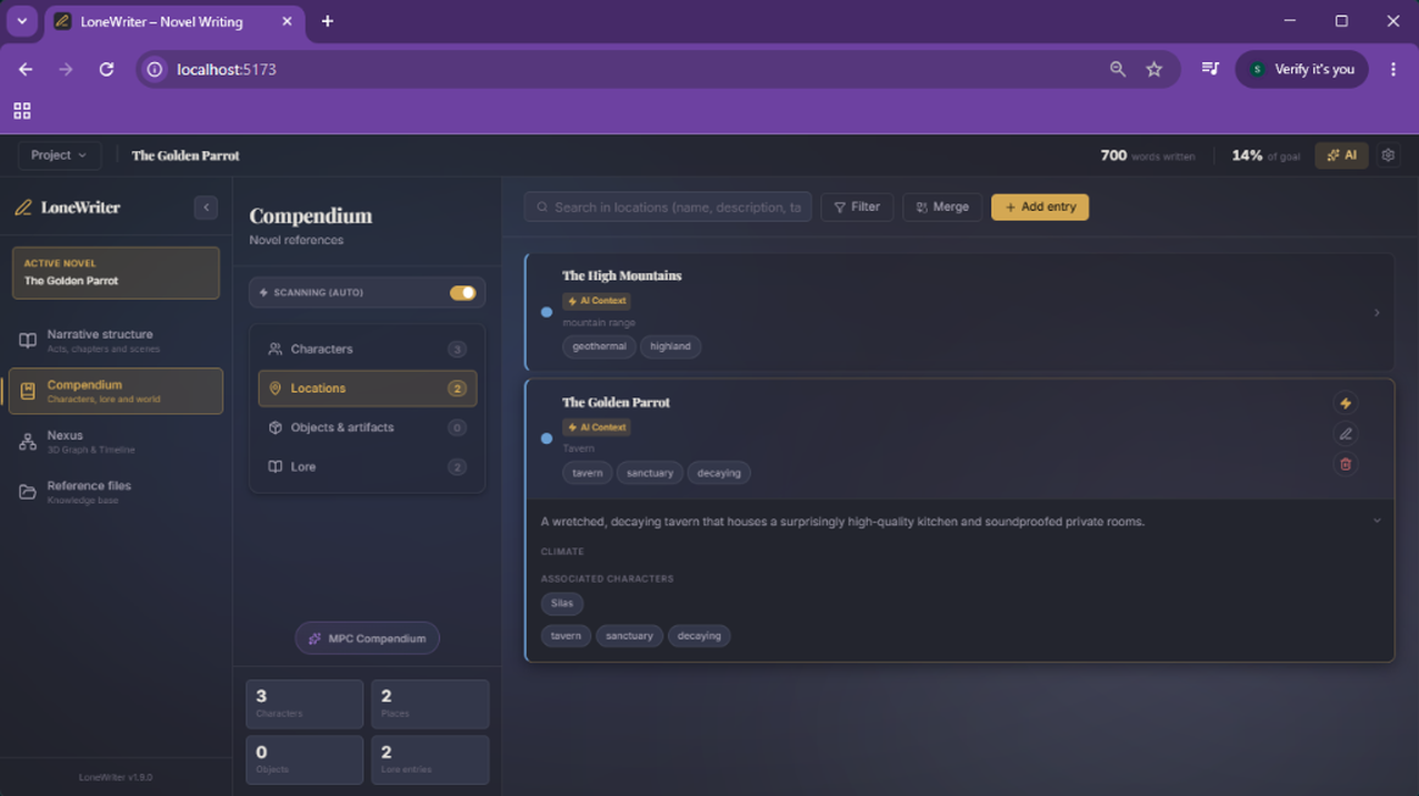 5. Compendium navigation with all new entities saved and organized.